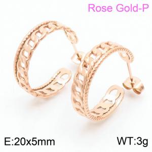 Stainless steel C-shaped layered women's rose-gold earrings - KE109315-KFC