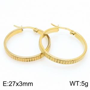 Stainless steel golden circular tire pattern creative earrings - KE109334-LO