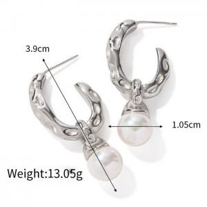 Stainless Steel Women's Special C-shaped Pearl Charm Silver Earrings - KE109490-WGJD
