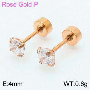 Fashion Jewelry 4mm CZ Crystal Stud Earrings Rose Gold-Plated Stainless Steel Earrings - KE109502-WGJJ