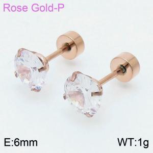 6mm CZ Crystal Stud Earrings Rose Gold-Plated Stainless Steel Earrings For Women - KE109507-WGJJ