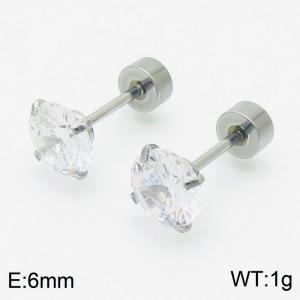 6mm CZ Crystal Stud Earrings Fashion Stainless Steel Earrings For Women - KE109508-WGJJ