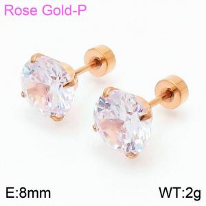 Wholesale 8mm CZ Crystal Stud Earrings Rose Gold-Plated Stainless Steel Earrings For Women - KE109512-WGJJ