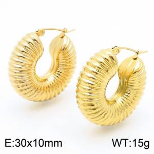 Fashion Exaggerated Gold-Plated Stainless Steel Antique Geometric Tube Round Hoop Earring - KE109514-WGMW