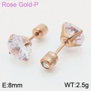 Women Jewelry 8mm Zircon Crystal Stud Earrings Rose Gold-Plated Stainless Steel Earrings - KE109526-WGJJ