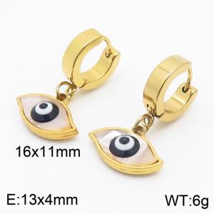 Women Gold-Plated Stainless Steel&Shell Earrings with Black Oval Comic Eyes Charms - KE109573-HF