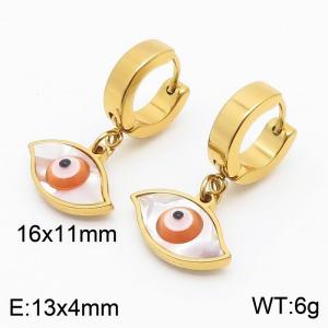Women Gold-Plated Stainless Steel&Shell Earrings with Orange Oval Comic Eyes Charms - KE109574-HF