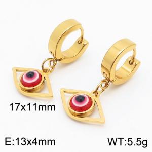 Women Gold-Plated Stainless Steel&Shell Earrings with Red Oval Comic Eyes Charms - KE109576-HF