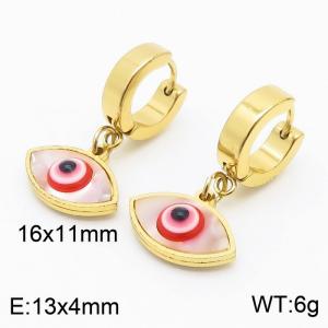 Women Gold-Plated Stainless Steel&Shell Earrings with Red Oval Comic Eyes Charms - KE109582-HF