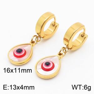 Women Gold-Plated Stainless Steel&Shell Earrings with Waterdrop Shape Red Eyes Charms - KE109584-HF