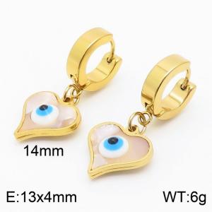 Women Gold-Plated Stainless Steel&Shell Earrings with Pointy Love Heart Blue Eyes Charms - KE109587-HF