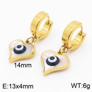 Women Gold-Plated Stainless Steel&Shell Earrings with Pointy Love Heart Black Eyes Charms - KE109588-HF
