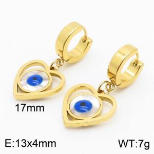 Women Gold-Plated Stainless Steel&Shell Earrings with Hollow Love Heart Blue Eyes Charms - KE109592-HF