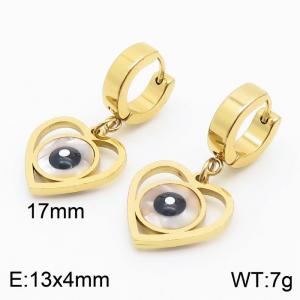 Women Gold-Plated Stainless Steel&Shell Earrings with Hollow Love Heart Black Eyes Charms - KE109594-HF