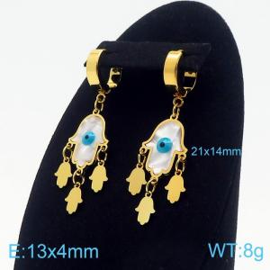 Women Gold-Plated Stainless Steel&Shell Blue Eyes Earrings with Abstract Shape Charms - KE109596-HF