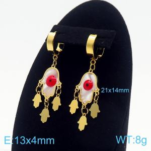 Women Gold-Plated Stainless Steel&Shell Red Eyes Earrings with Abstract Shape Charms - KE109598-HF
