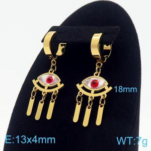 Women Gold-Plated Stainless Steel&Shell Red Oval Comic Eyes Earrings with Blank Tag Charms - KE109610-HF