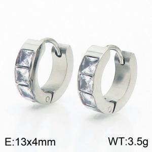 13*4mm small design small square diamond ear buckle titanium steel inlaid diamond men's and women's ear rings - KE109635-XY