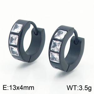 13*4mm small design small square diamond ear buckle titanium steel inlaid diamond men's and women's ear rings - KE109636-XY