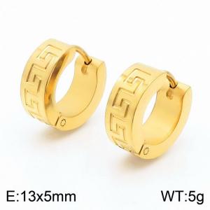 13*5mm Fashion Ear Buckle Stainless Steel Great Wall Pattern Earrings for Men and Women - KE109644-XY