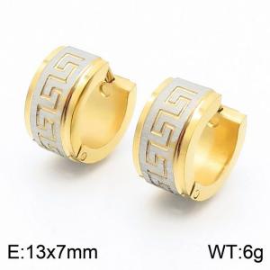 13*7mm Fashion Ear Buckle Stainless Steel Great Wall Pattern Earrings for Men and Women - KE109647-XY