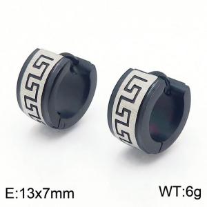 13*7mm Fashion Ear Buckle Stainless Steel Great Wall Pattern Earrings for Men and Women - KE109648-XY