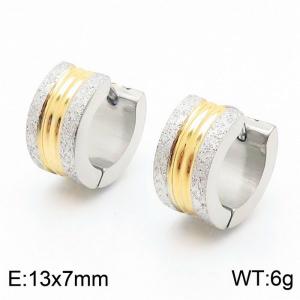 13 * 7mm fashionable and trendy stainless steel ear clips, frosted striped couple style earrings - KE109652-XY