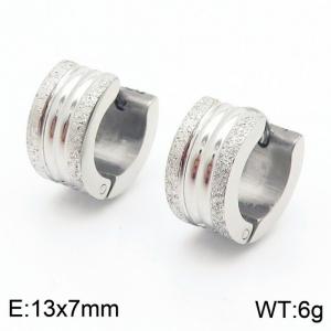 13 * 7mm fashionable and trendy stainless steel ear clips, frosted striped couple style earrings - KE109653-XY