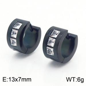 13*7mm small design small square diamond ear buckle titanium steel inlaid diamond men's and women's ear rings - KE109654-XY
