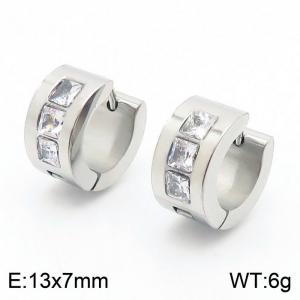 13*7mm small design small square diamond ear buckle titanium steel inlaid diamond men's and women's ear rings - KE109656-XY