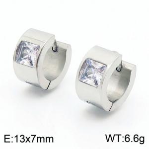 13*7mm small design small square diamond ear buckle titanium steel inlaid diamond men's and women's ear rings - KE109665-XY