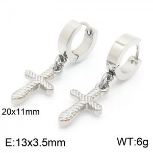 Korean version titanium steel stainless steel cross pendant flat ear buckle - KE109739-Z