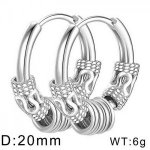Stainless steel simple and fashionable circular dragon pattern totem temperament silver earrings - KE109786-WGMW