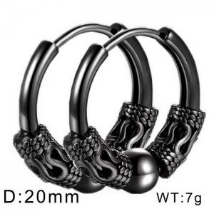 Stainless steel fashionable and minimalist round bead dragon totem temperament black earrings - KE109787-WGMW