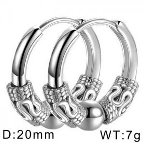 Stainless steel fashionable and minimalist round bead dragon totem temperament silver earrings - KE109788-WGMW
