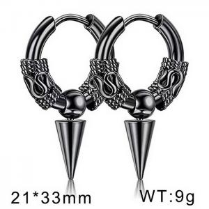 Stainless steel fashionable and simple round bead cone dragon pattern totem temperament black earrings - KE109789-WGMW