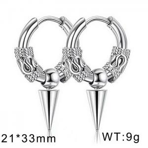 Stainless steel fashionable and simple round bead cone dragon pattern totem temperament silver earrings - KE109790-WGMW