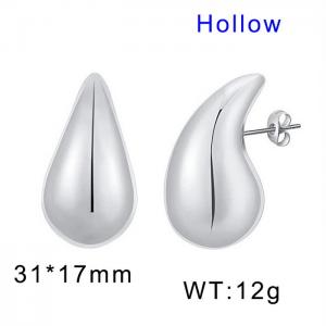 European and American stainless steel simple water droplet shaped glossy women's fashionable silver earrings - KE109806-WGMW