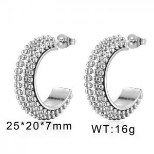 Stainless steel European and American minimalist fashion C-shaped polka dot temperament female silver earrings - KE109809-WGMW