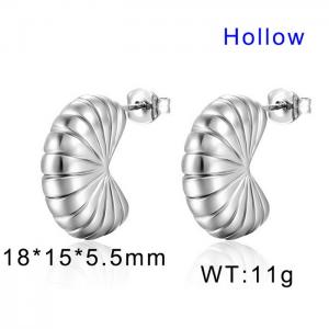 European and American stainless steel creative fan shaped threaded personalized women's silver earrings - KE109821-WGMW