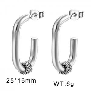 European and American fashion stainless steel simple oval C-shaped open charm silver earrings - KE109831-WGMW