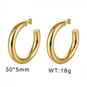 European and American fashion stainless steel simple thick C-shaped opening charm gold earrings - KE109834-WGMW