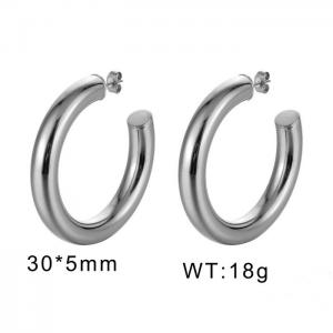 European and American fashion stainless steel simple thick C-shaped opening charm silver earrings - KE109835-WGMW