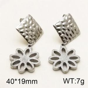 Stainless Steel 304 Unique Earring With Flower Charm Women Silver Color - KE110251-TJG