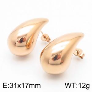 European and American stainless steel simple water droplet shaped glossy women's fashionable rose gold earrings - KE110404-KFC