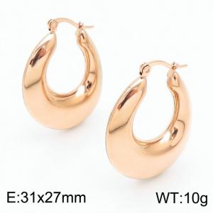 Women Rose-Gold Stainless Steel Thin U Shape Earrings - KE110500-KFC