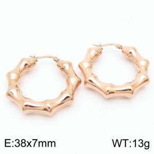 Women Rose-Gold Stainless Steel Bamboo Circle Earrings - KE110528-KFC