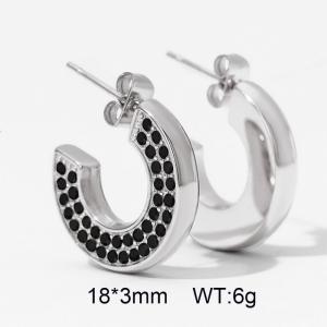 INS Wind All-match stainless steel C-shaped black zircon earrings for women - KE110554-WGTH