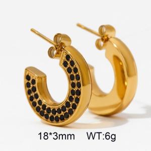 INS Wind All-in-one 18k stainless steel C-shaped black zircon earrings for women - KE110555-WGTH