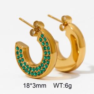 INS Wind All-in-one 18-karat stainless steel C-shaped green zircon earrings - KE110559-WGTH